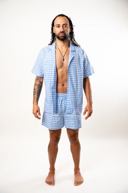 The Gingham Blue Cotton Lounge Set