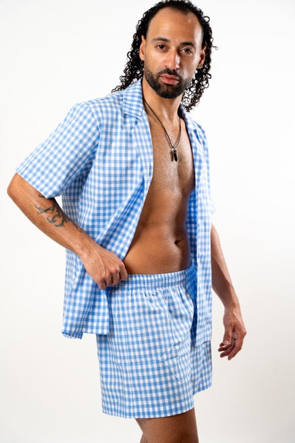 The Gingham Blue Cotton Lounge Set