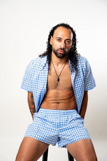 The Gingham Blue Cotton Lounge Set