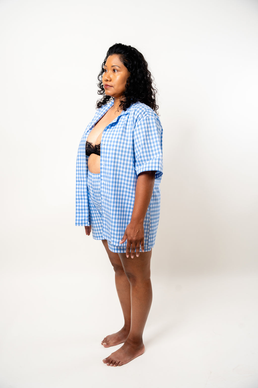 The Gingham Blue Cotton Lounge Set