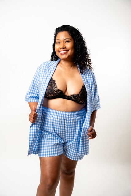 The Gingham Blue Cotton Lounge Set